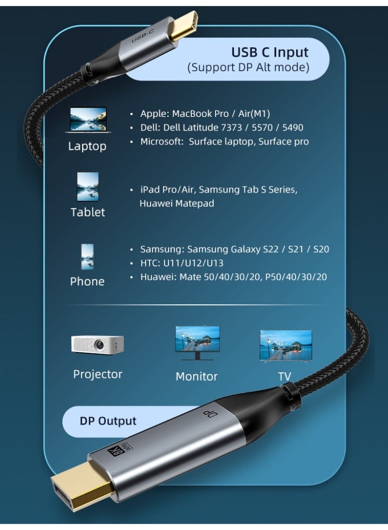 CABLETIME USB C TO DISPLAYPORT 1.4 CABLE 8K 60HZ 4K 144HZ - Image 2